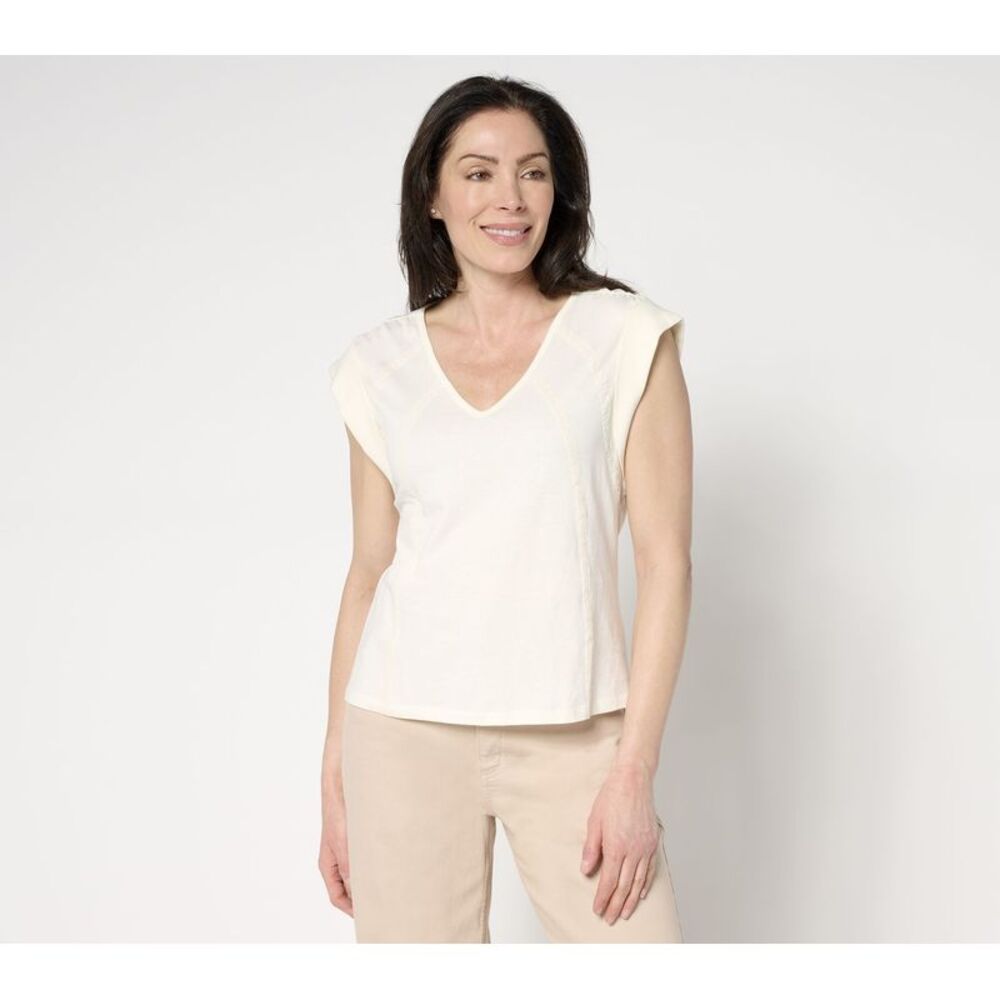 Me by Jennie Garth Women's Top Sz L Carolina 100% Cotton Tee White A685064